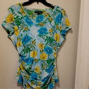 Women's Floral Print Top - Blue and Yellow